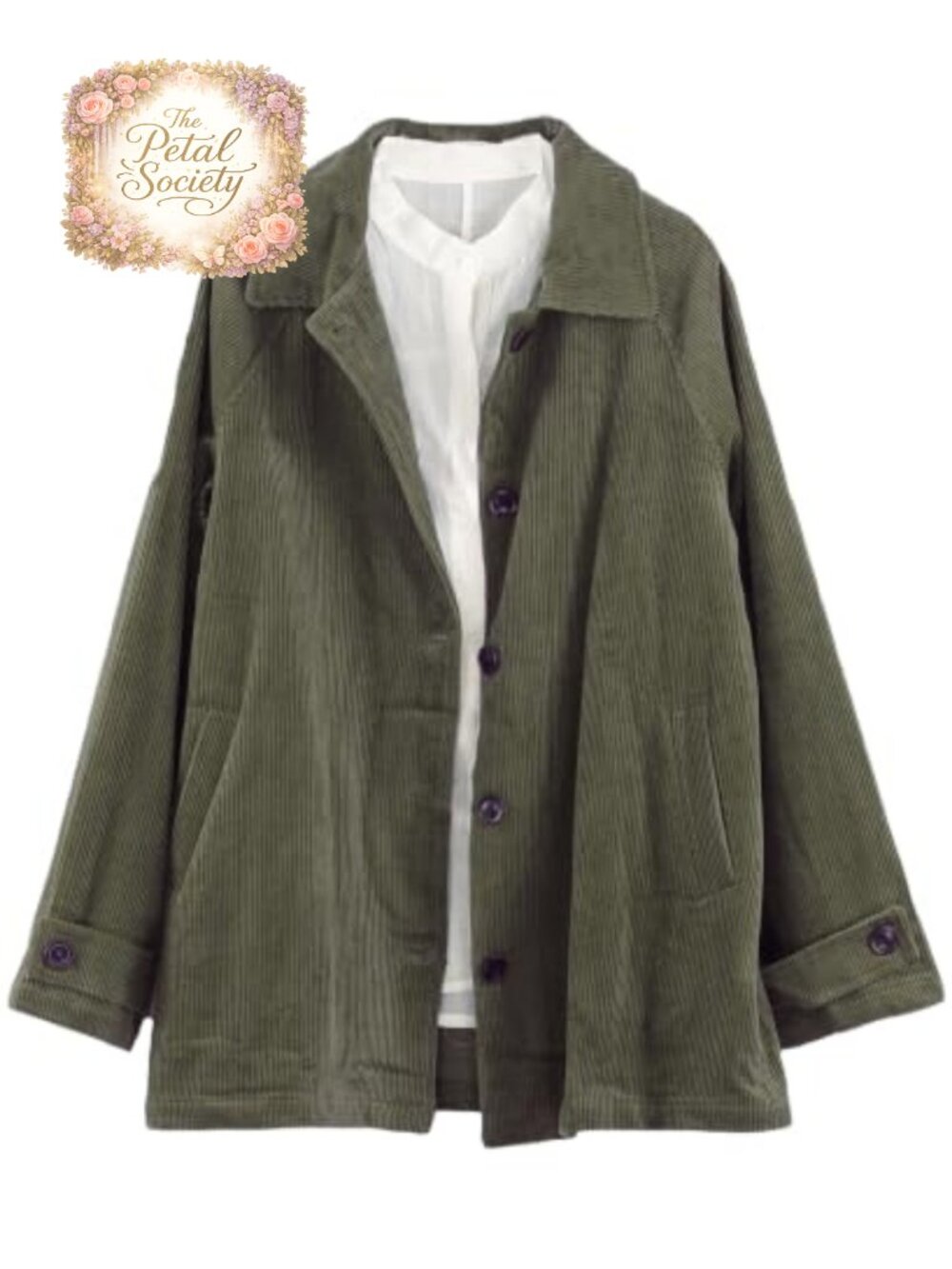 Corduroy Jacket Button Down Long Sleeve Oversized Shirt Coat Pockets